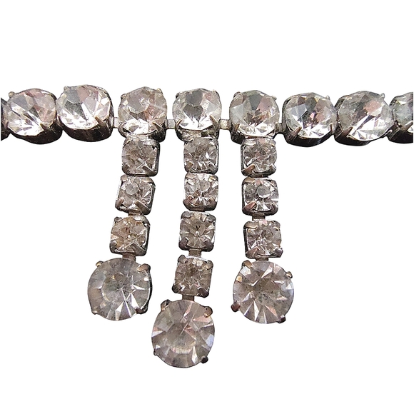 Antique Signed Made In Czechoslovakia Prong Set Rhinestone Choker Necklace - Picture 6 of 12